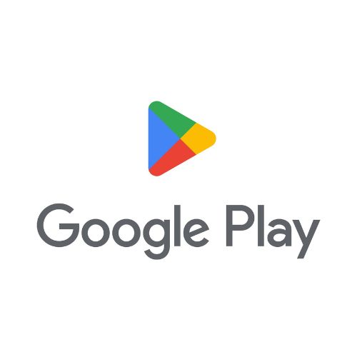 Google play logo featuring a colorful triangle next to the words "google play" in gray sans-serif font.