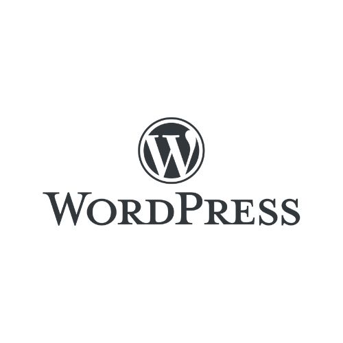 Logo of wordpress, featuring a bold "w" inside a circle, placed above the word "wordpress" in black serif font.
